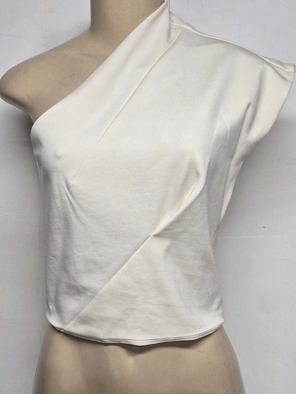 Express XS One Shoulder Top Cream Ivory Stretch Fitted